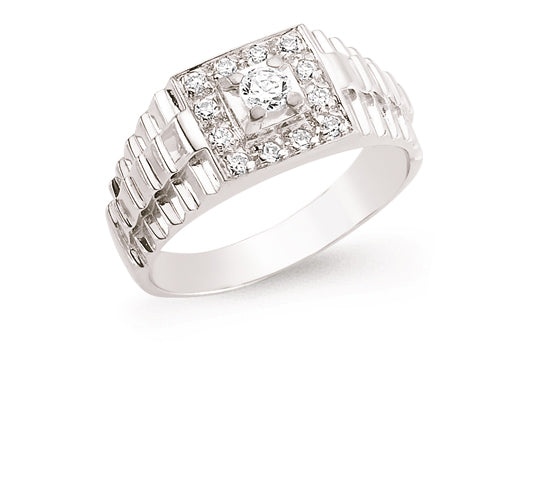 Signet 925 Sterling Silver CZ Gents Fashion Ring With Watch Strap Shoulders