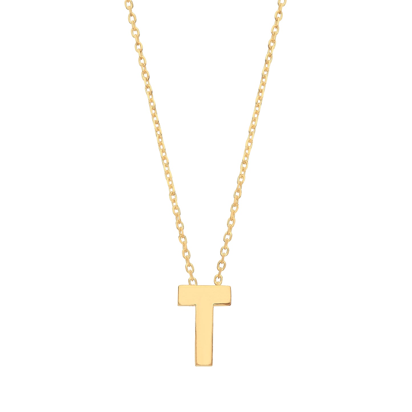 9ct Gold Plain Initial Pendant With Fine 17" Trace Chain