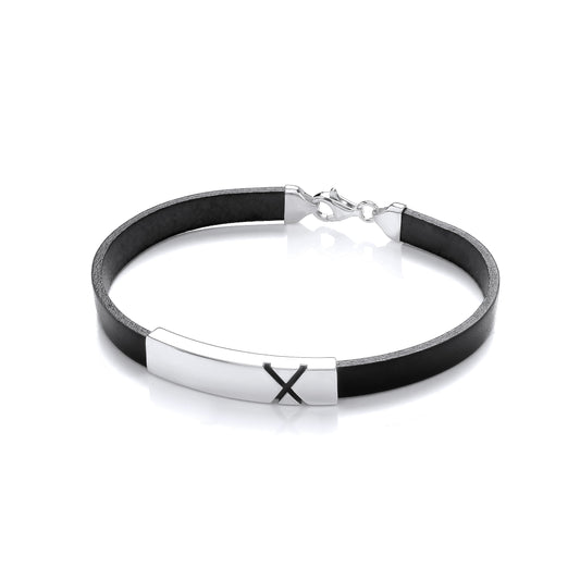 Gents Leather Bracelet With 'X' Silver Design Plate