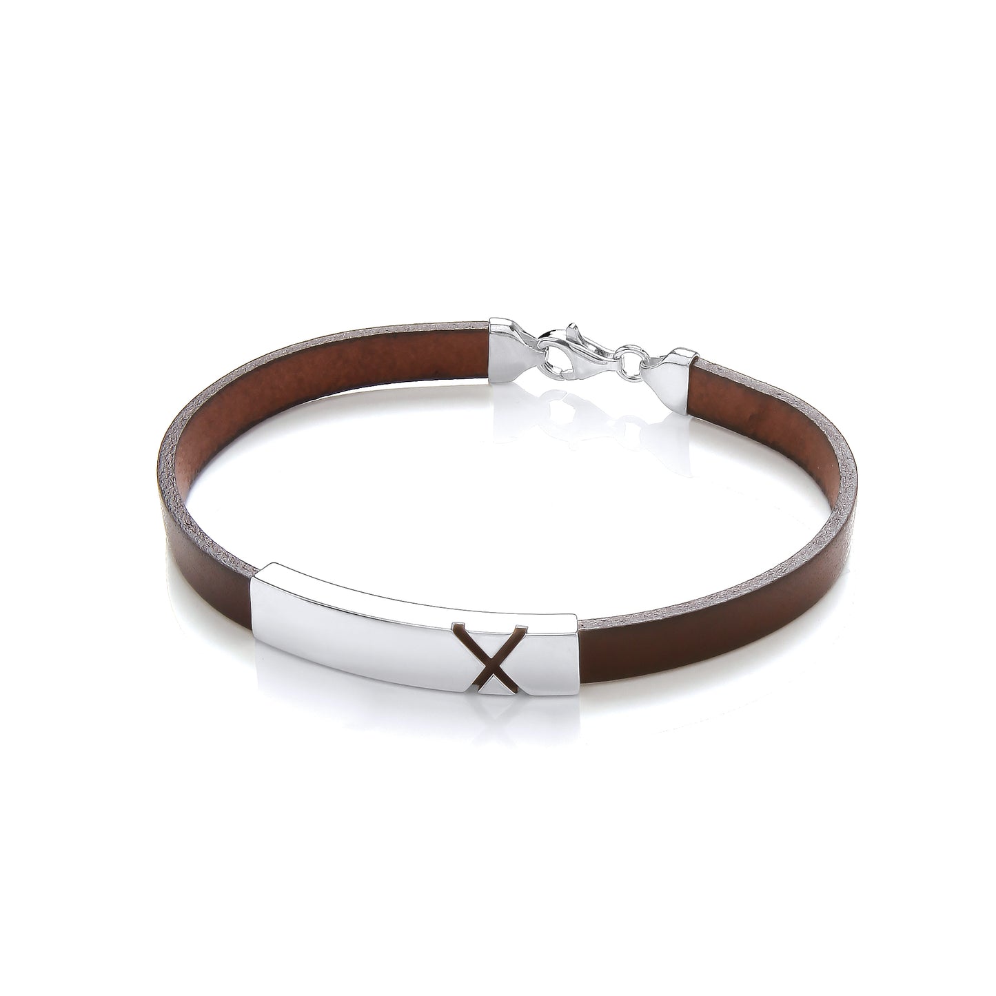 Gents Leather Bracelet With 'X' Silver Design Plate