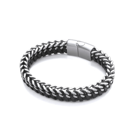 Gents Plaited Leather & Steel Bracelet