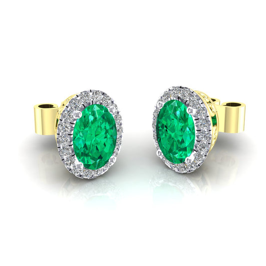 9CT Y/G CZ Oval Cut Emerald Stud Earrings