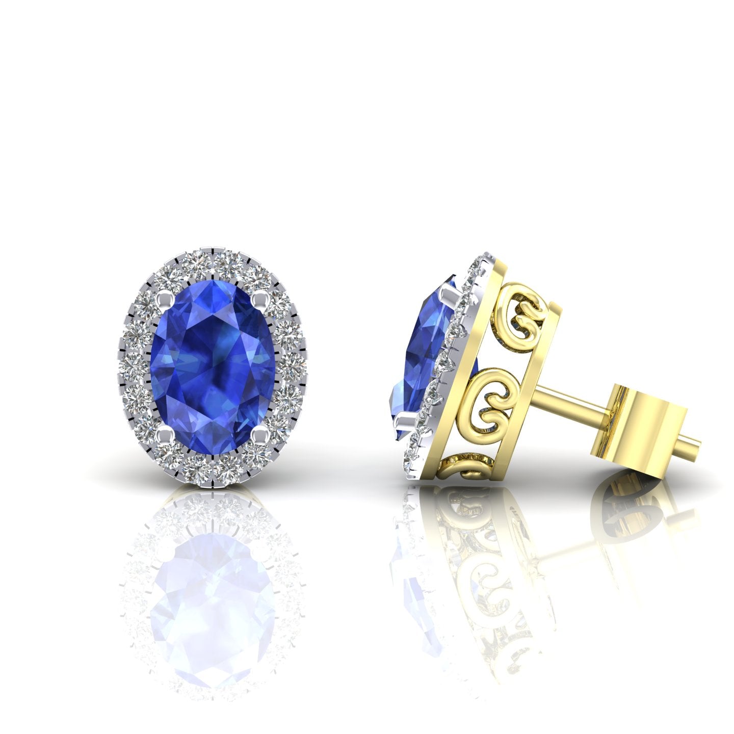 9CT Y/G CZ Oval Cut Stud Earrings