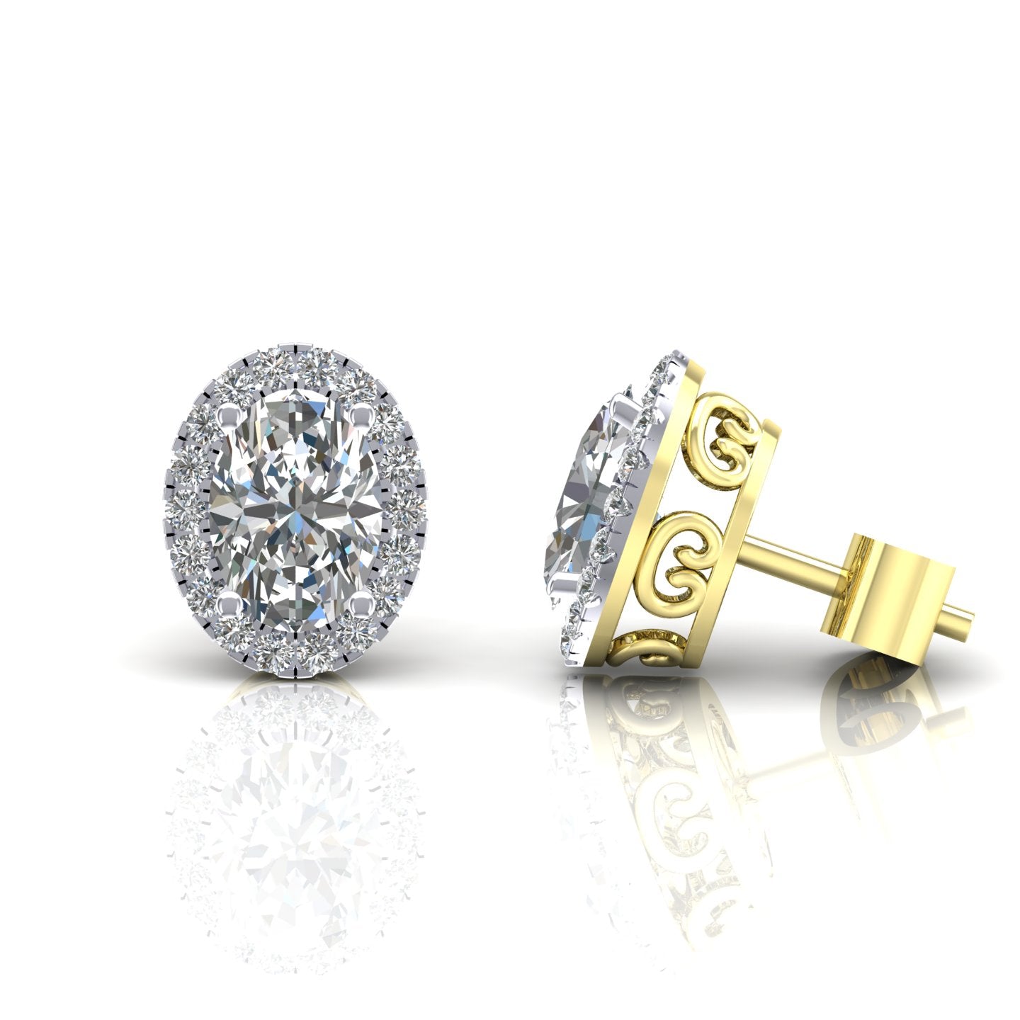 9CT Y/G CZ Oval Cut Stud Earrings