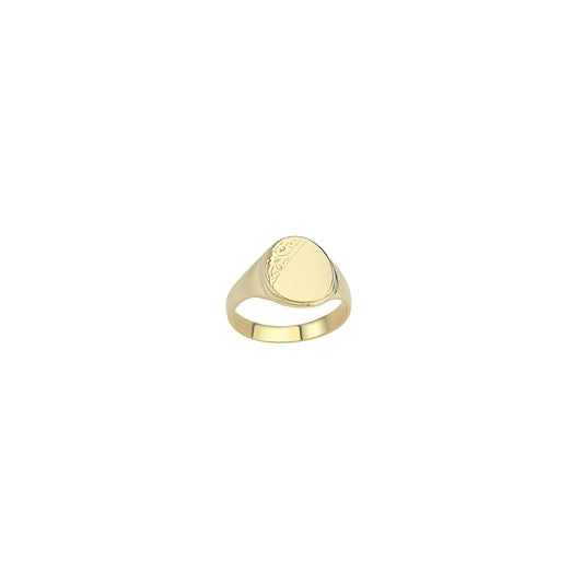 9ct Gold Plain & Engraved Oval Signet Ring