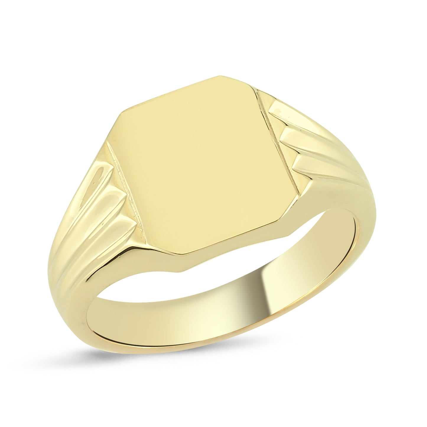 9ct Gold Square Plain Signet Ring With Ridged Shoulders