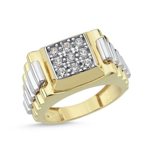 9ct Gold CZ Watch Strap Style Ring