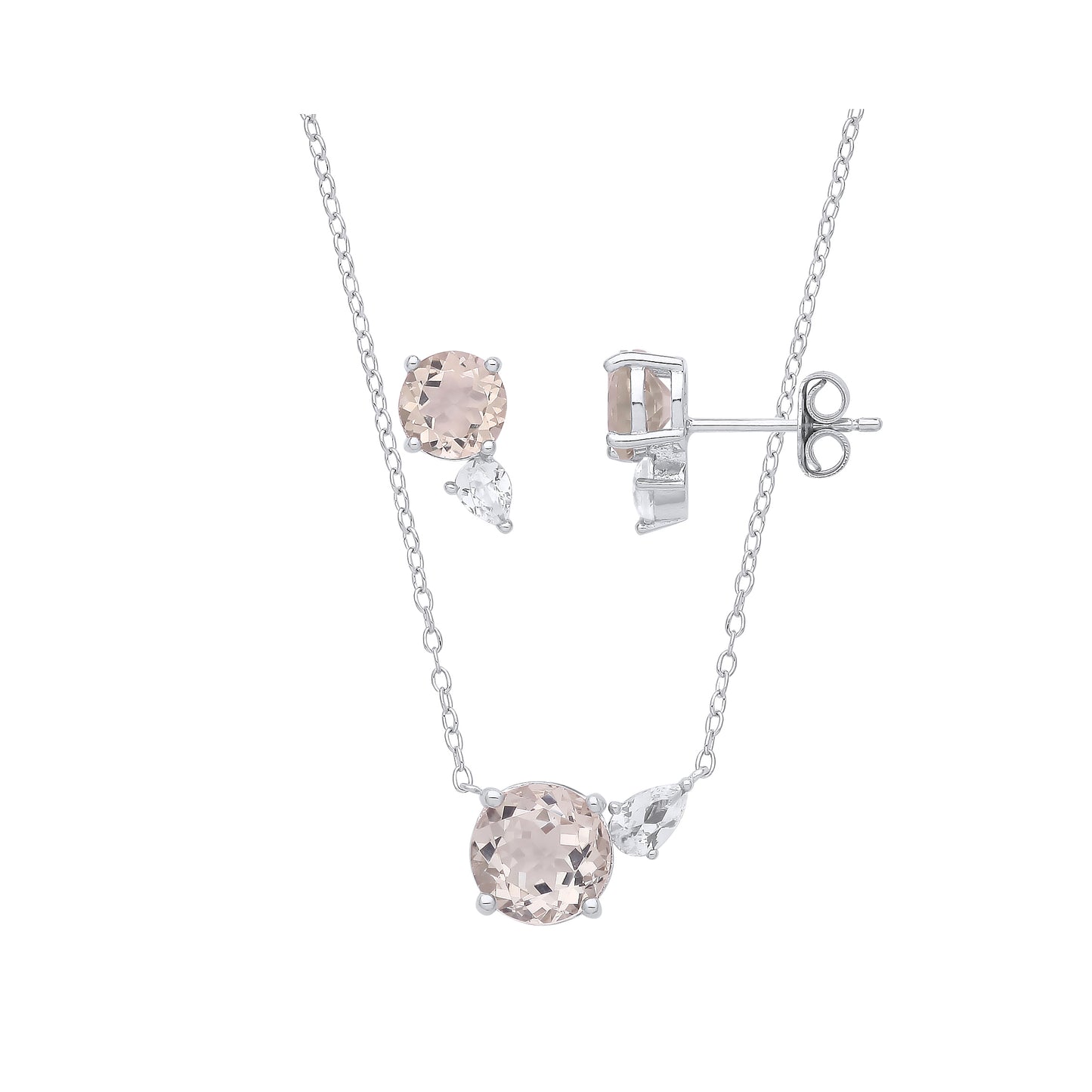 Stud Silver CZ Earring & Pendant Necklace Set