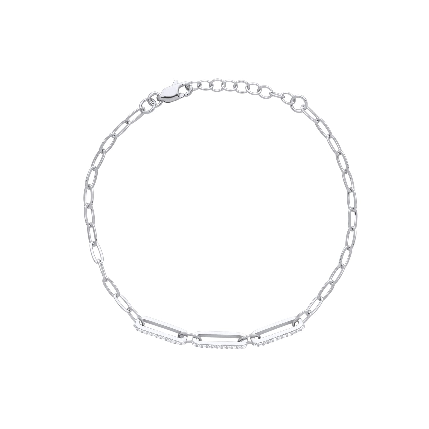 Links & Chains Silver CZ Paperlink Style Fancy Bracelet