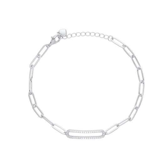 Links & Chains Silver CZ Ladies Paper Link Chain Bracelet