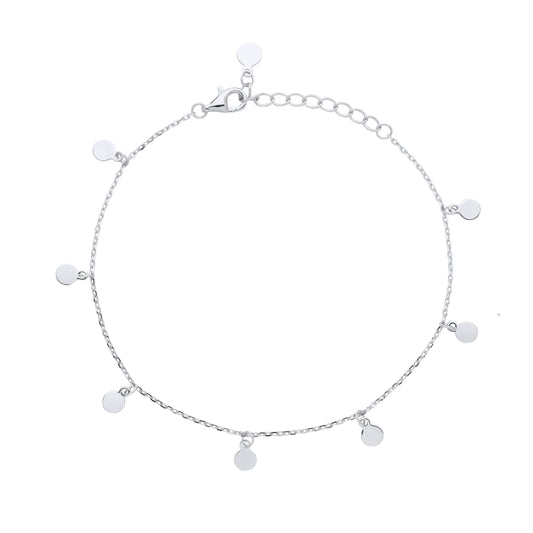 Adjustable Silver Ladies Disc Charm Bracelet