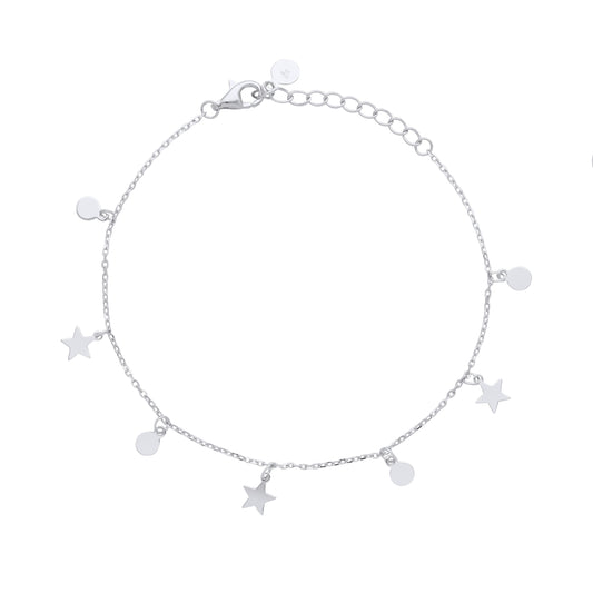 Links & Chains Silver Ladies Disc & Stars Charm Bracelet