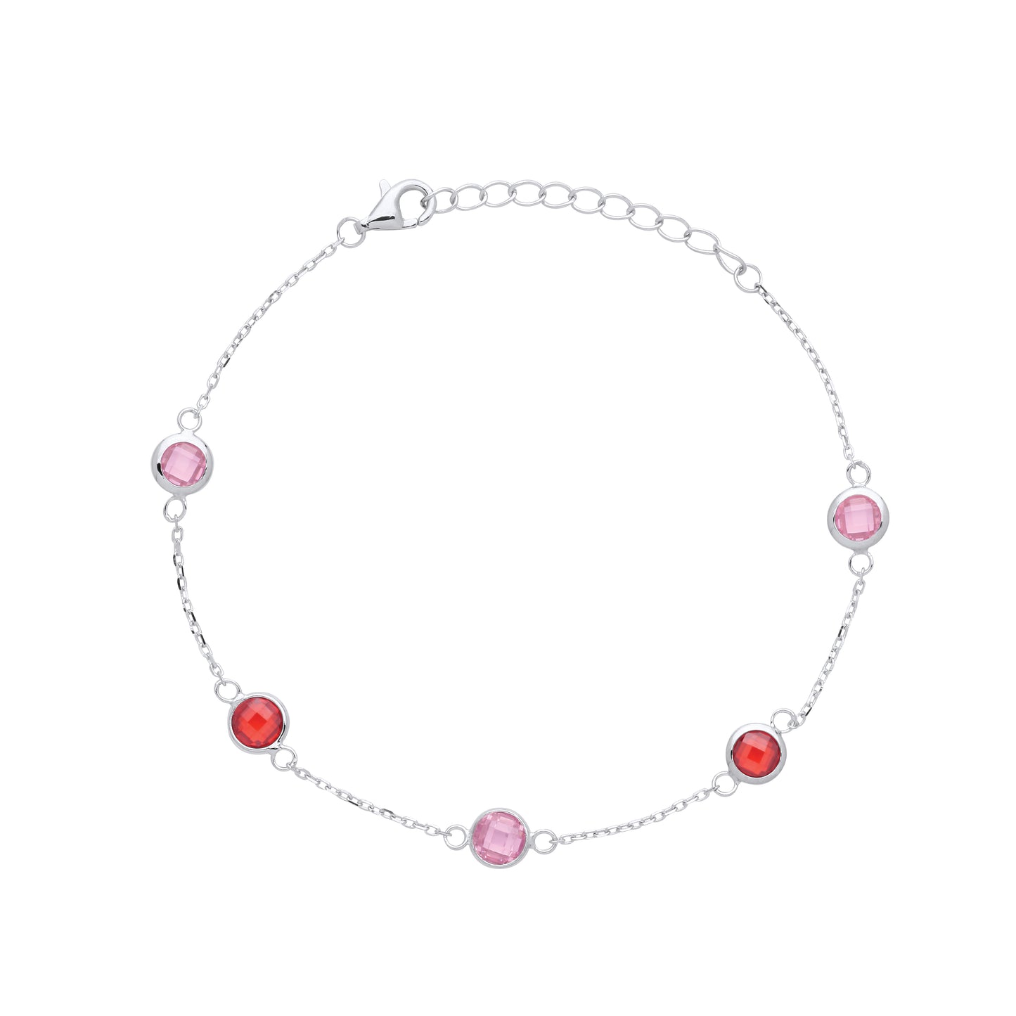 Adjustable Silver Ladies Pink & Garnet CZ Dainty Bracelet