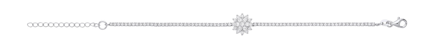 Charm Silver CZ Tennis Bracelet With Cluster Centre Detail