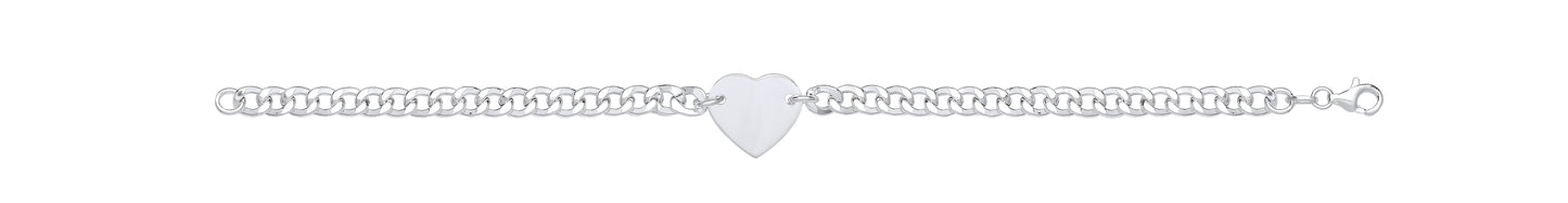 Charm Silver Cuban Curb Link Bracelet With Heart Tag