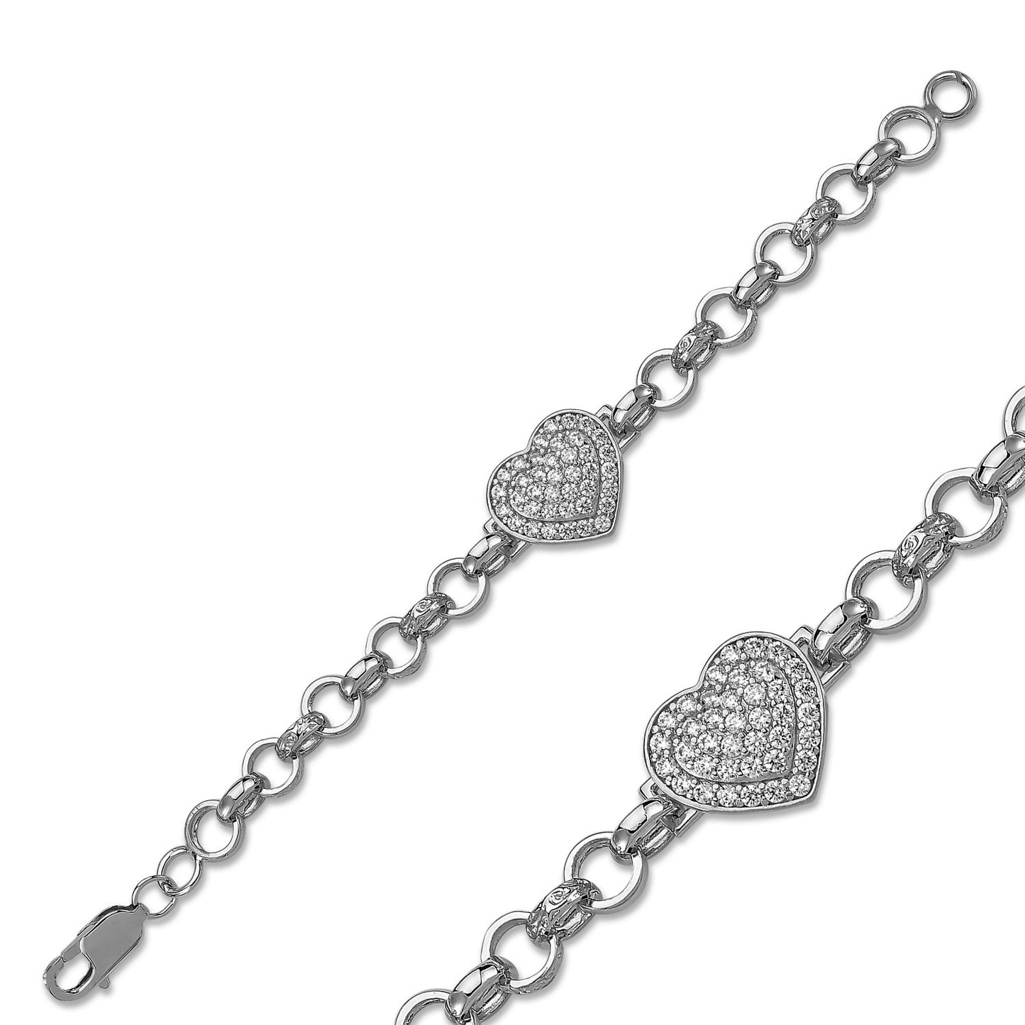 Tennis Silver Childrens CZ Heart Belcher Bracelet - 6"