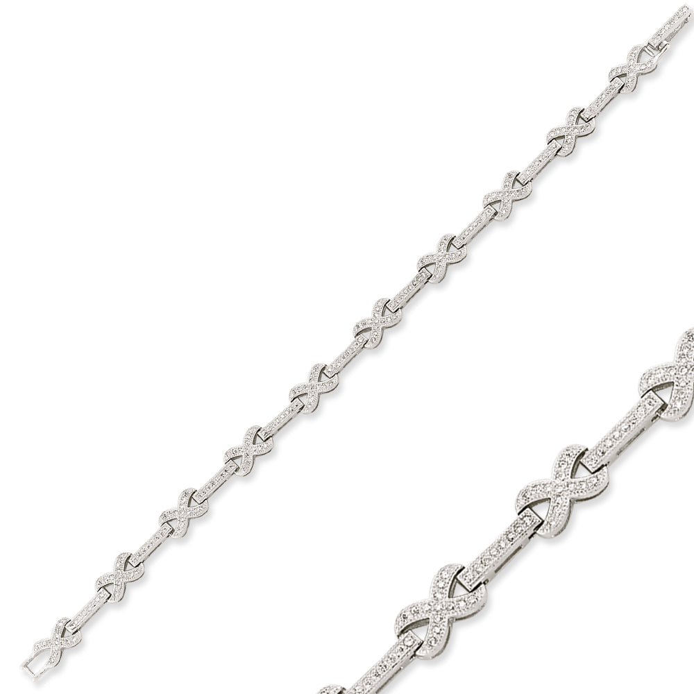 Tennis Silver CZ Channel Set 'Kiss' Tennis Bracelet