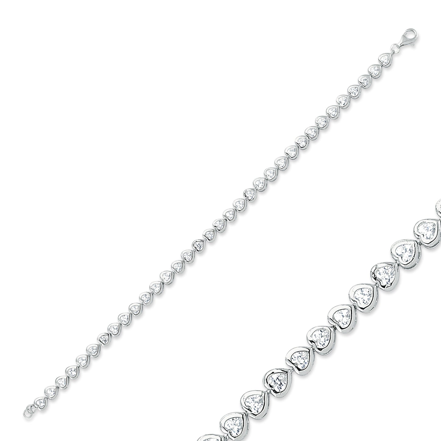 Tennis Silver CZ Love Heart Tennis Bracelet