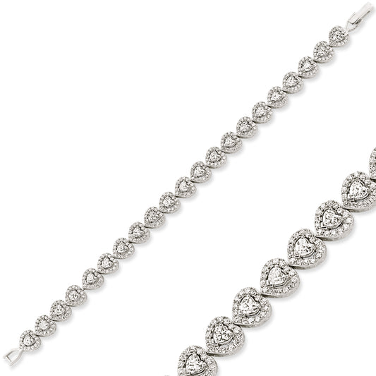 Tennis Silver CZ Clustered Heart Tennis Bracelet