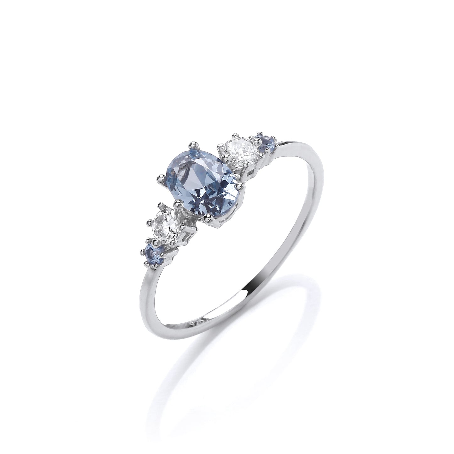 Fashion 925 Sterling Silver Blue Spinal & CZ Fancy Ring