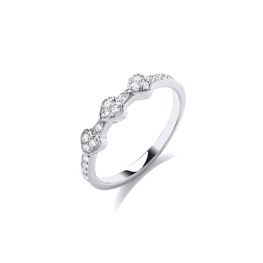 Fashion 925 Sterling Silver CZ Three Hearts Fancy Ring