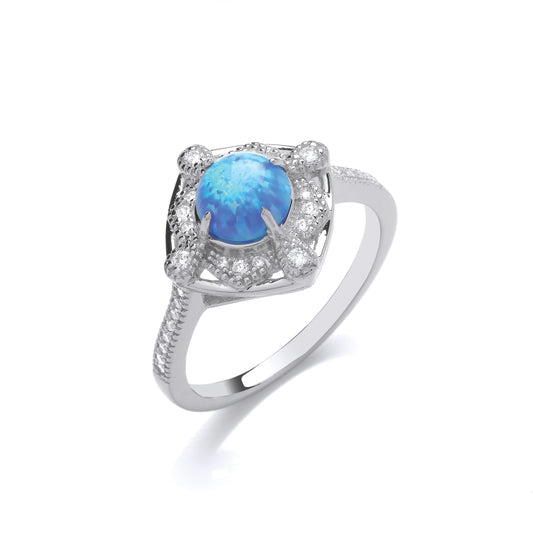 Fashion Silver CZ & Opal Ladies Fancy Ring