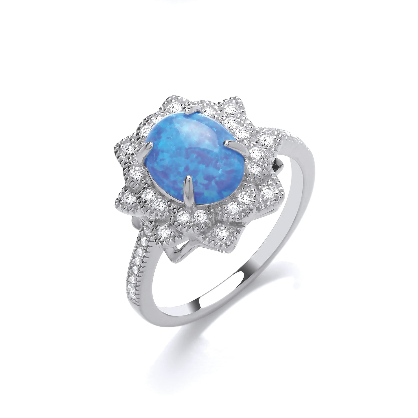 Cluster Silver CZ & Opal Ladies Fancy Ring