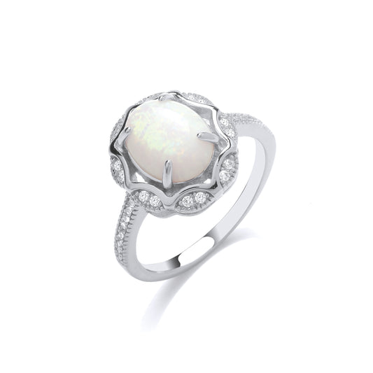 Fashion Silver CZ & Opal Fancy Ring