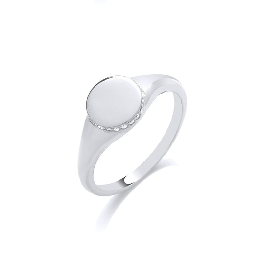 Fashion Silver Oval Signet Ring With CZ Edges