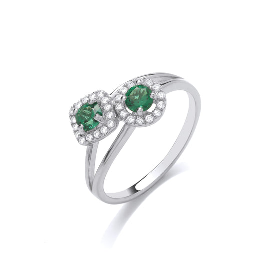 Fashion Silver CZ & Emerald Crossover Fancy Ring