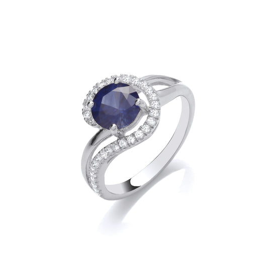 Fashion Silver CZ & Sapphire Fancy Ladies Ring