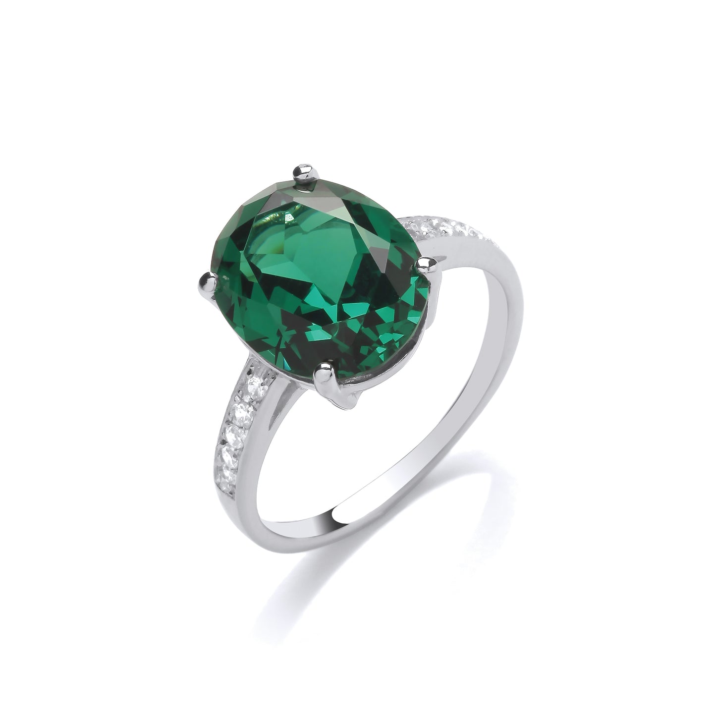 Fashion Silver CZ & Sapphire/Emerald Ladies Fancy Ring