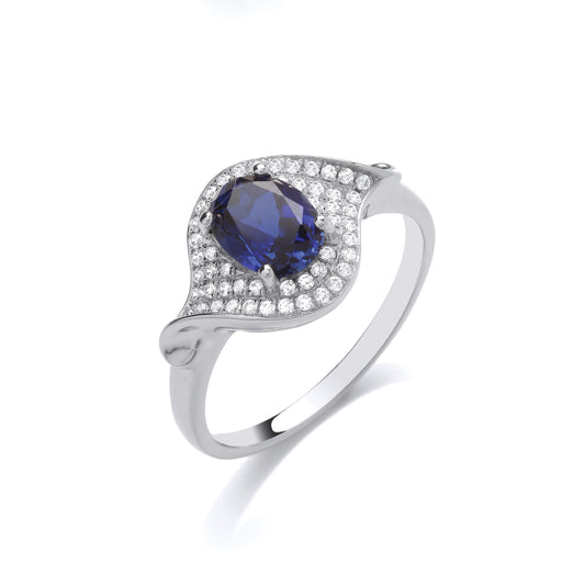 Fashion Silver CZ & Sapphire Fancy Ladies Ring