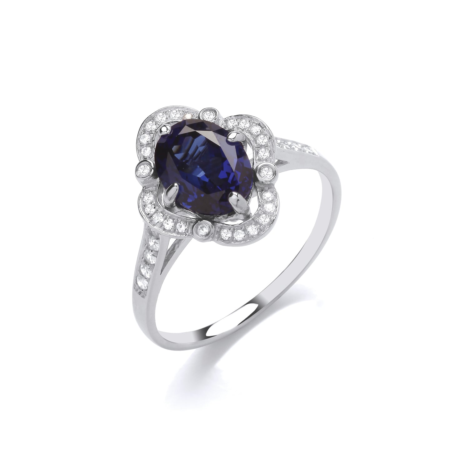 Fashion Silver CZ & Sapphire Fancy Ladies Ring