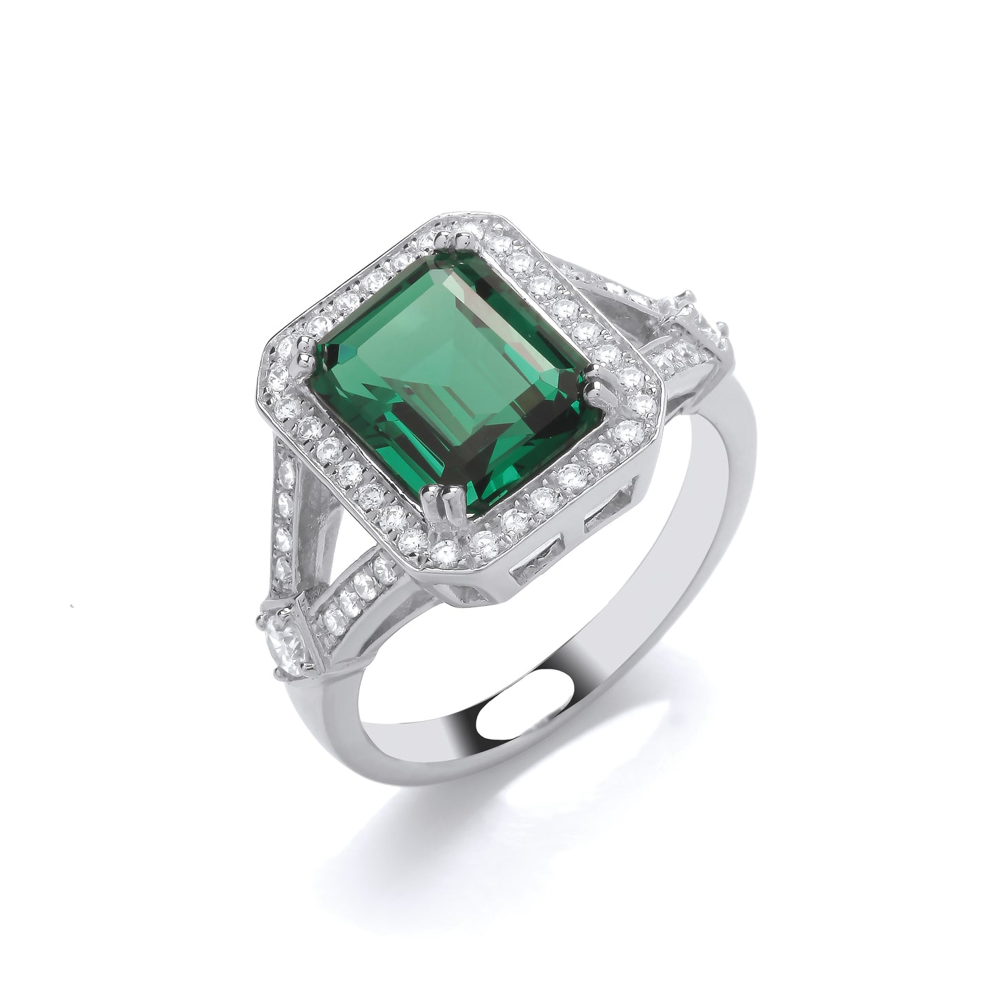 Fashion Silver CZ & Emerald Fancy Ladies Ring