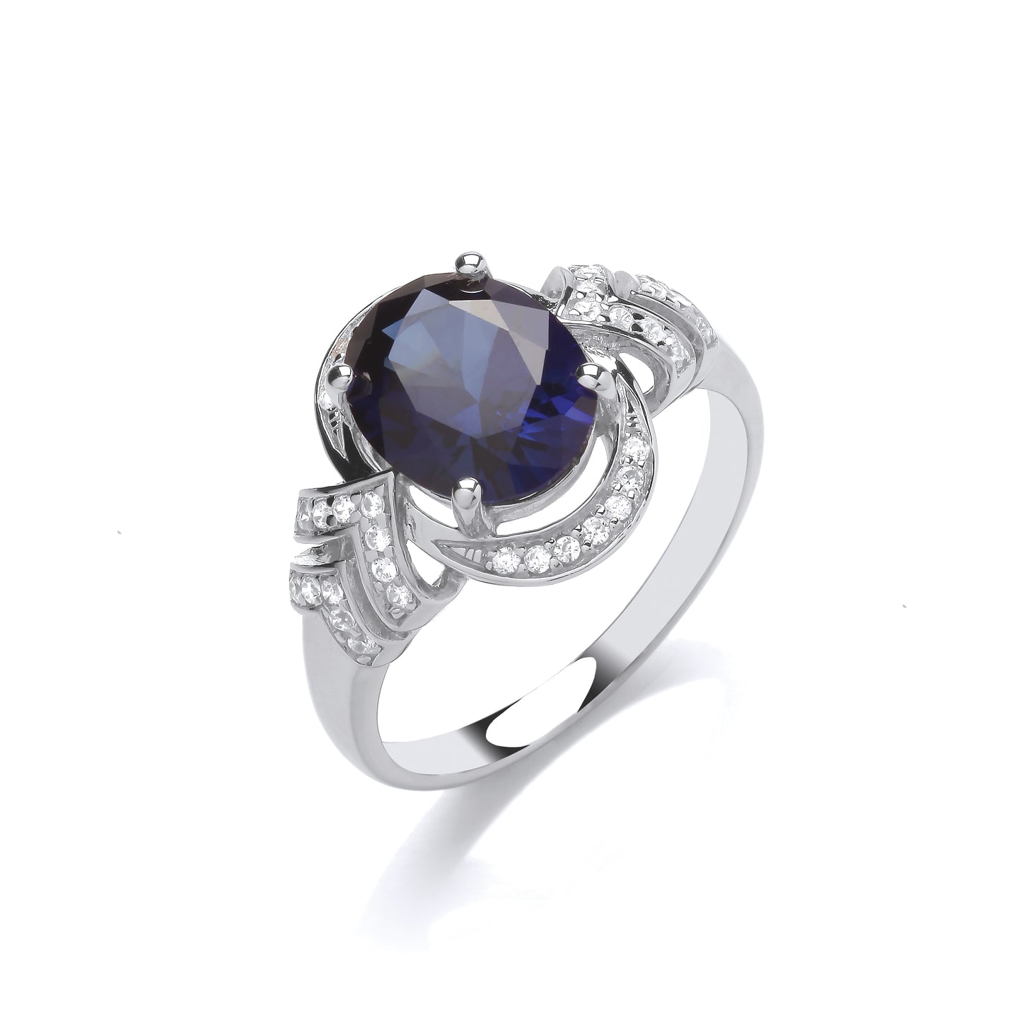 Fashion Silver CZ & Sapphire Ladies Ring