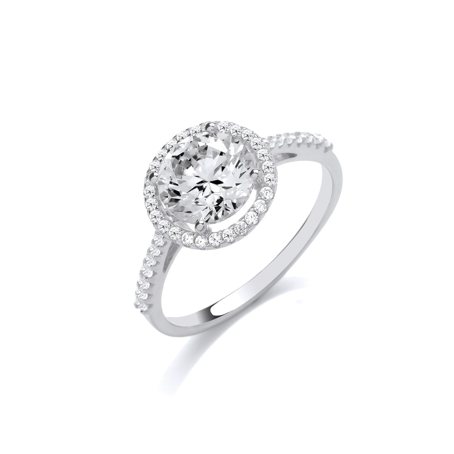 Halo Silver CZ Round Cut Halo Ring