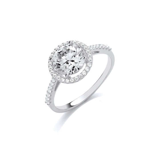 Halo Silver CZ Round Cut Halo Ring