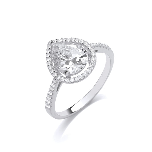 Fashion Silver CZ Pear Drop Fancy Ring