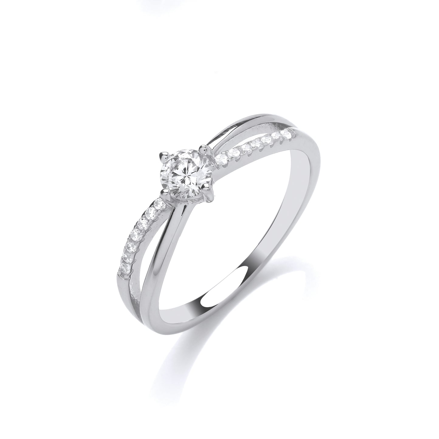 Fashion Silver CZ Crossover Solitaire Ring