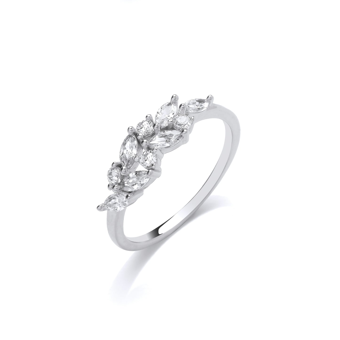 Fashion Silver CZ Fancy Leaf Ring