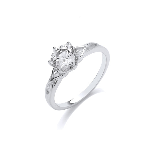 Solitaire Silver Rhodium Plated Fancy Solitaire Ring