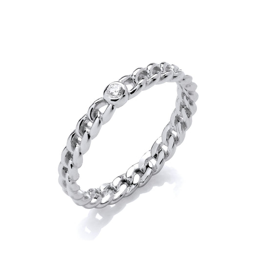 Fashion Silver Single CZ Chain Link Fancy Ring