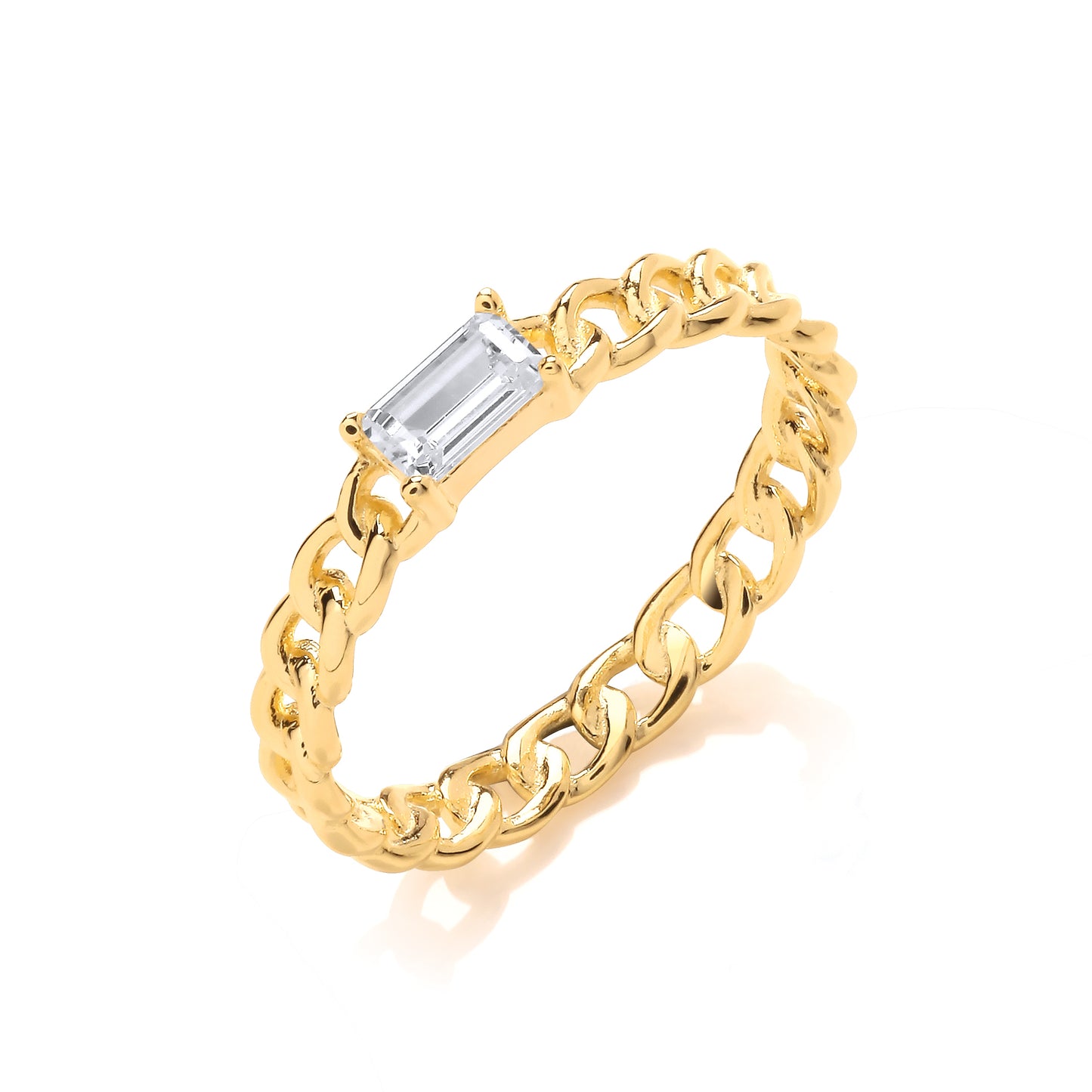 Fashion Gold Plated Single CZ Chain Link Fancy Ring