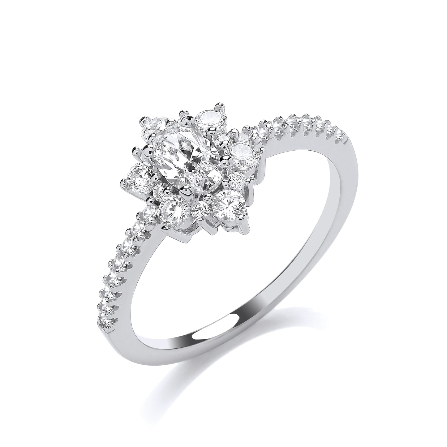 Fashion Silver CZ Fancy Flower Cluster Ring