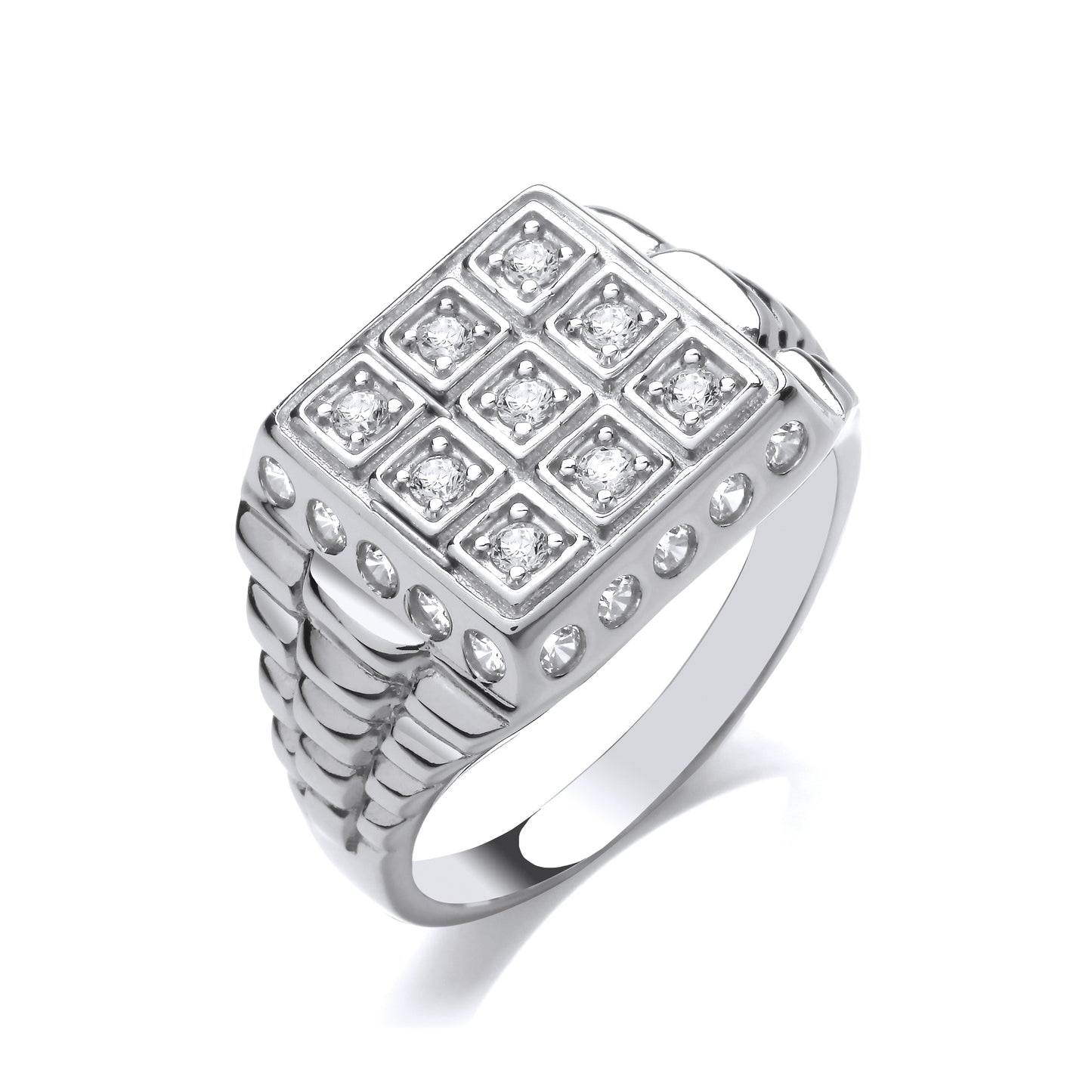 Signet Silver CZ Gents Signet Ring With Watch Strap Design