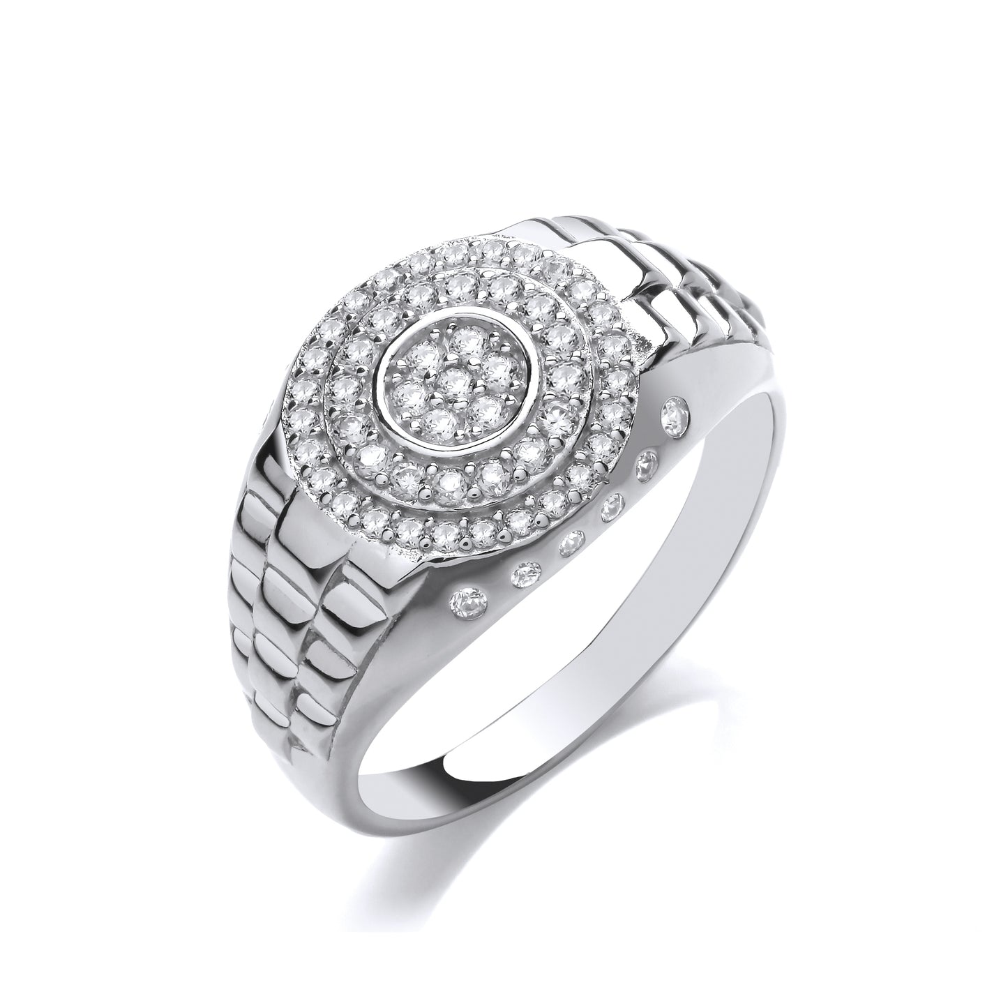 Signet Silver CZ Gents Round Signet Ring With Watch Strap Design