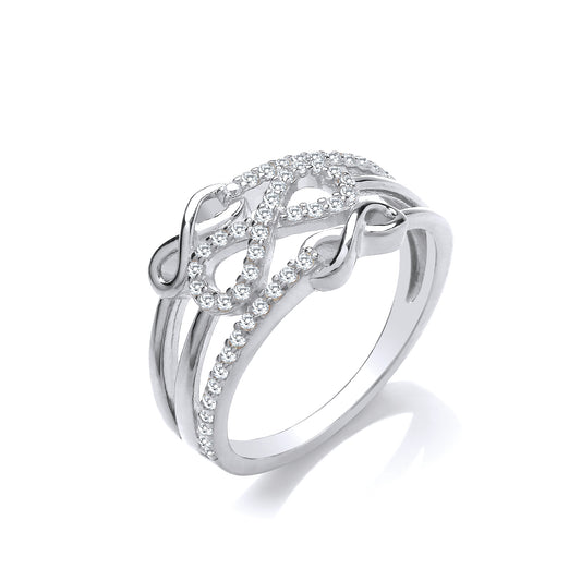 Fashion Silver CZ Triple Infinity Multi Row Ladies Ring