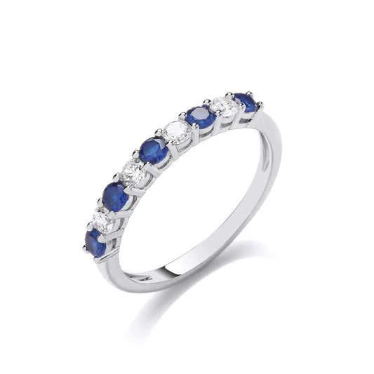 Fashion Silver CZ & Sapphire Half Eternity Ring