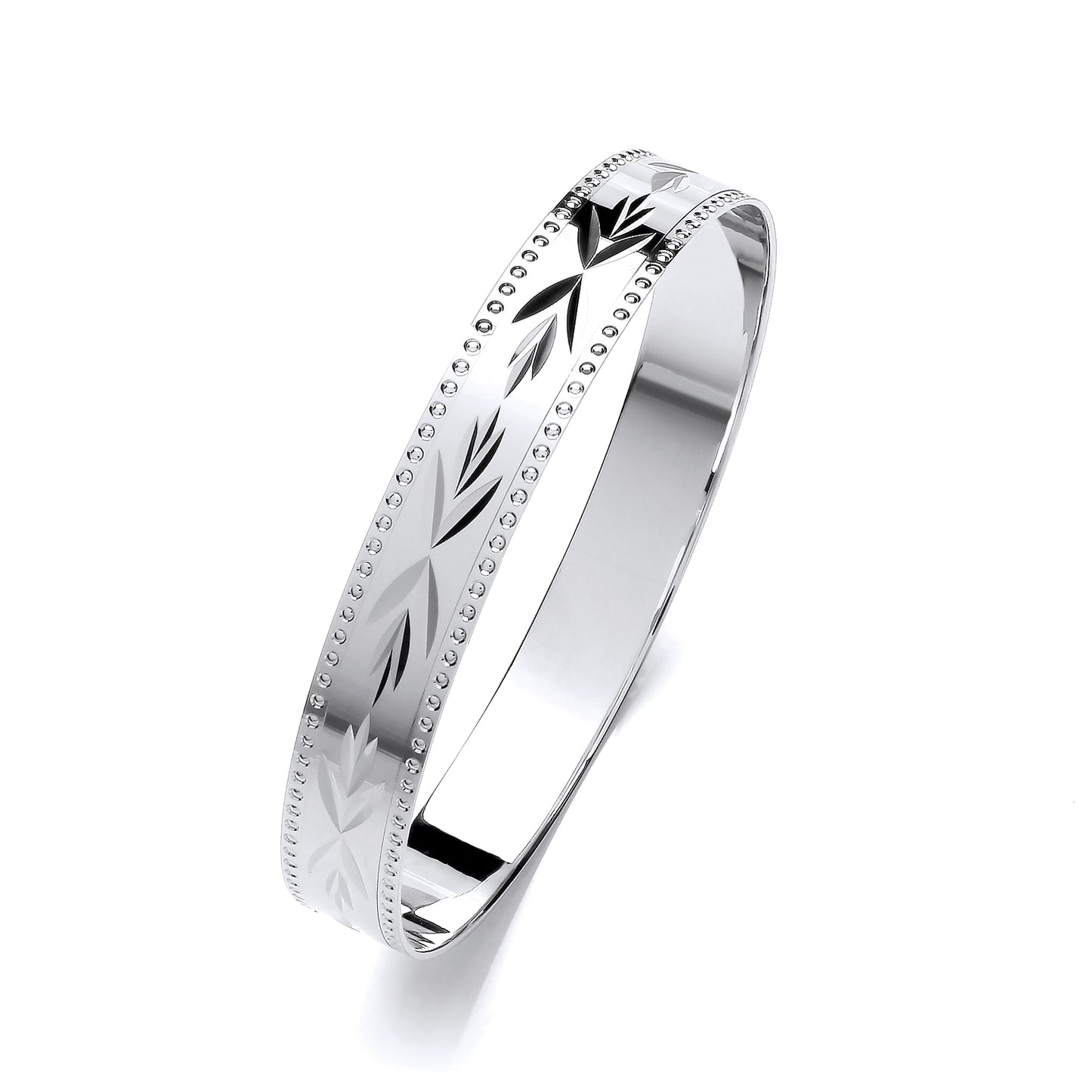 Silver Rhodium Plated Diamond Cut Slave Bangle 60x60